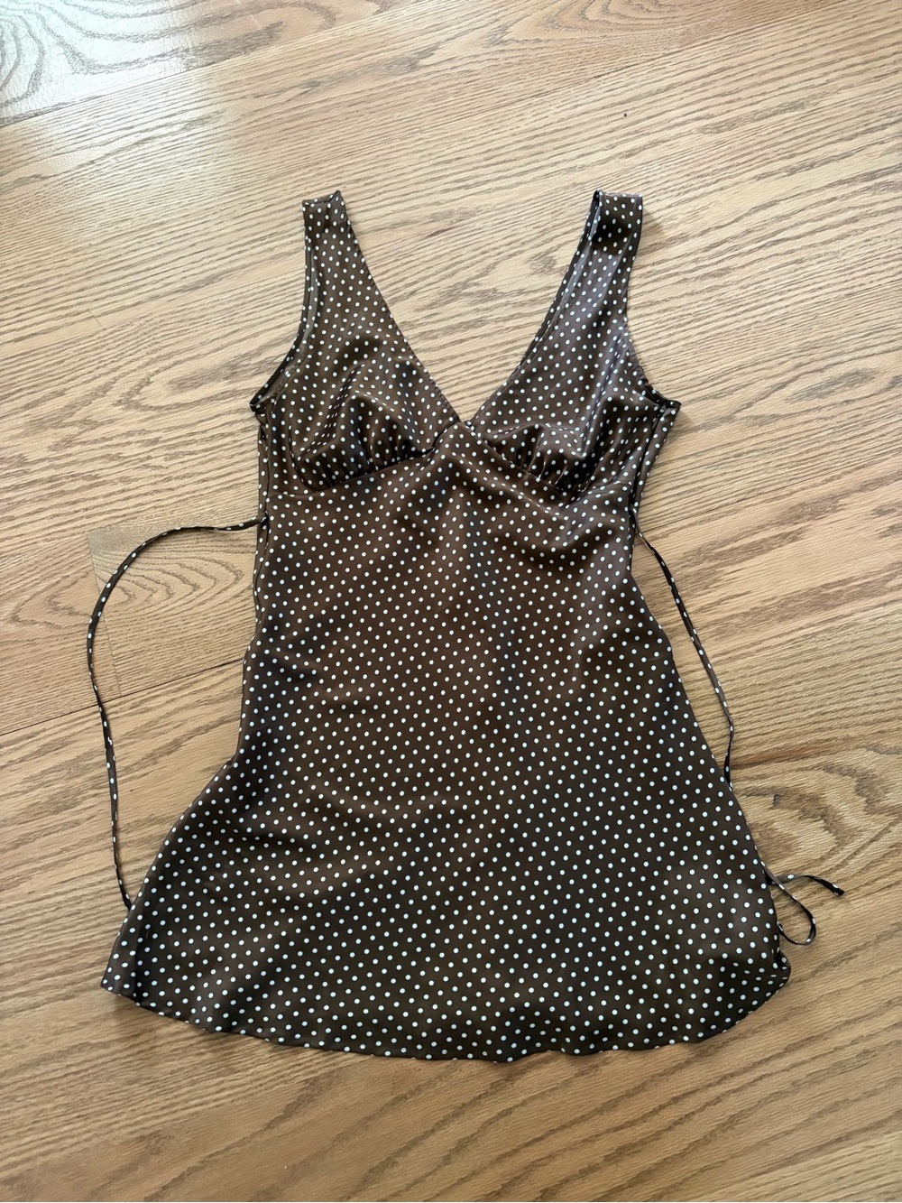 Frankie's Bikinis Brown Polka Dot Satin Slip Dress